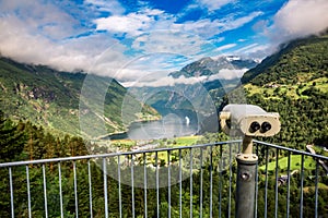 Geiranger fjord view point Lookout observation deck, Norway.