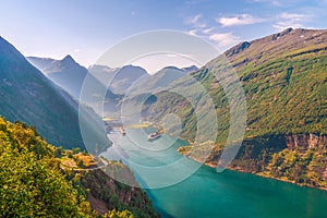 Geiranger Fjord and village.Norway