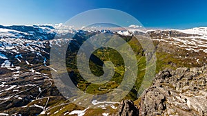 Geiranger valley from Dalsnibba mountain view, More og Romsdal, Norway