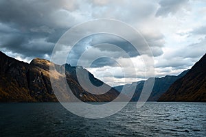 Geirangerfjord Fjord Panorama with Cloudy Sky