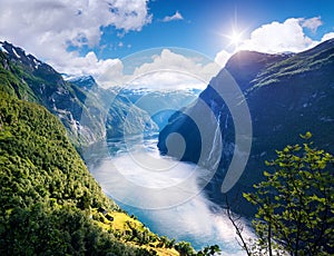 Geirangerfjord fjord and the Seven Sisters waterfall, Norway