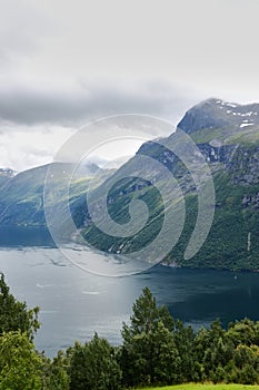 Geirangerfjord, stunning fjord in Norway. Ljoen utsiktspunkt - Geiranger Fjord.