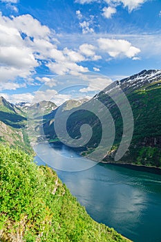 Geirangerfjord and town Geiranger by summer, Norway