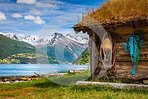 Geirangerfjord and village in More og Romsdal, Norway, Northern Europe photo
