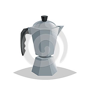 Geiser coffee pot maker. Cartoon style italian coffee maker. Drink ware vector illustration.