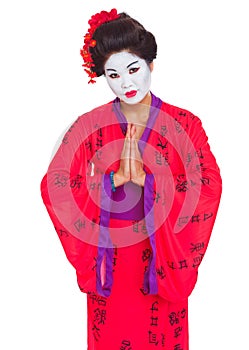 Geisha with hands together respect gesture