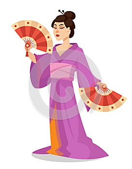 Geisha holding fans.