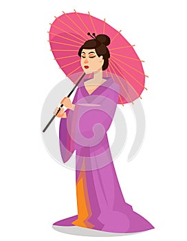 Geisha holding umbrella.