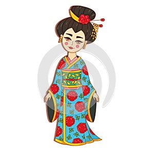 Geisha japanese colorful vector character illustration