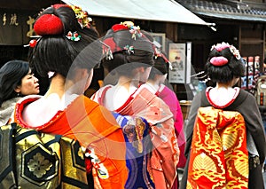 Geisha walk in the street Kyoto