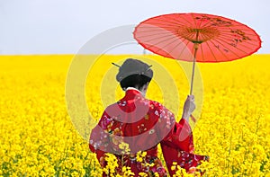 Geisha in the yellow field