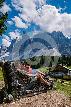 Geisler Alm, Dolomites Italy, hiking in the mountains of Val Di Funes in Italian Dolomites,Nature Park Geisler-Puez with