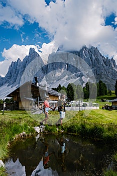 Geisler Alm, Dolomites Italy, hiking in the mountains of Val Di Funes in Italian Dolomites,Nature Park Geisler-Puez with