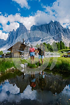 Geisler Alm, Dolomites Italy, hiking in the mountains of Val Di Funes in Italian Dolomites,Nature Park Geisler-Puez with