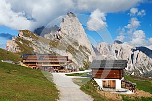 Geislergruppe or Gruppo delle Odle with chalet photo