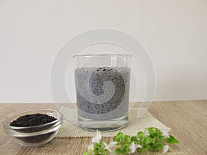 Gel drink from soaked superfood basil seeds and water