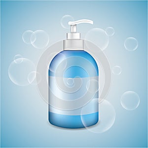 Gel, Foam, Shampoo Or Liquid Soap Dispenser Pump Plastic Bottle Blue. Bubbles