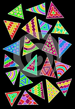 Gel pen drawing with colorful triangles