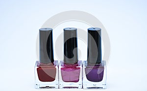 Gel polish modern technology. Manicure salon. Fashion trend. Nail polish bottles different colors. Beauty and care