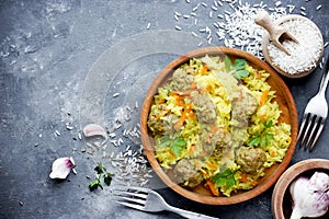 Gelak palav - meatballs and rice pilaf, kofta pilau