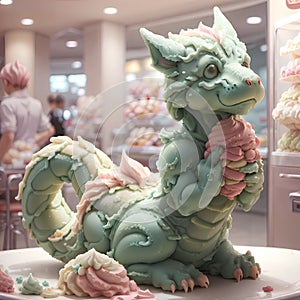 Gelato chinese dragon statue in to the store, ice cream