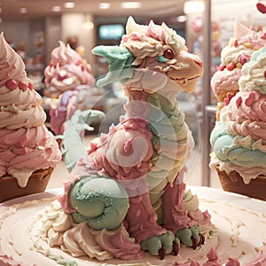 Gelato chinese dragon statue in to the store, ice cream