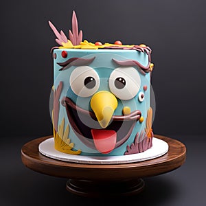 Gelato Face Cake Bird-themed 2d Cake With Comic Cartoon Style photo