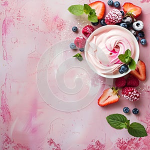 Gelato ice cream in bowl with berries