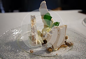 Gelato and meringue. Stylish gourmet dessert - food design