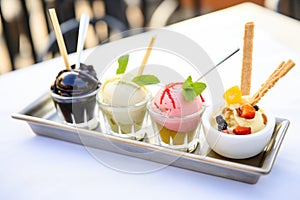 gelato sampler with small scoops of different flavors