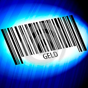 Geld - barcode with blue Background photo