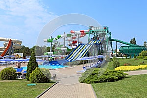 Colorful water slides in the water Park of the Russian resort of Gelendzhik