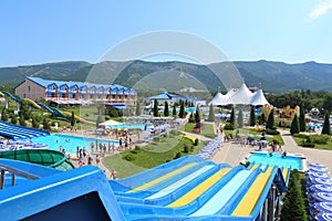 Water slides in the water Park of the Russian resort of Gelendzhik