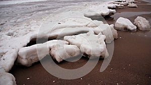 Freezing Winter And Stack Of Ice On Baltic Seaside photo