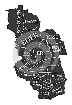 Gelsenkirchen city map Germany DE labelled black illustration