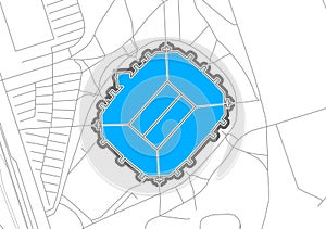 Gelsenkirchen, Football Stadium, outline vector map