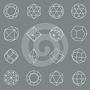 Gem crystal geometric shapes vector set