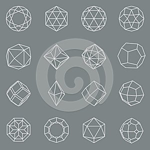 Gem crystal geometric shapes vector set