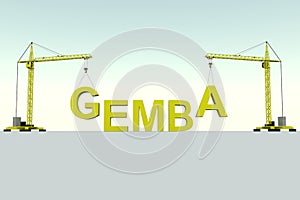 GEMBA building concept crane white background