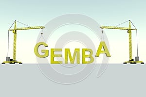 GEMBA building concept crane white background photo