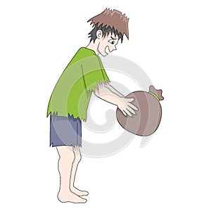 a gembel is carrying a bag of donations