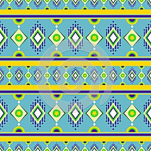 Gemetric ethnic oriental ikat pattern with blue lemon background photo
