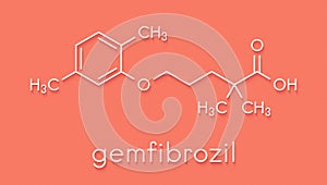 Gemfibrozil hyperlipidemia drug molecule fibrate class. Skeletal formula. photo