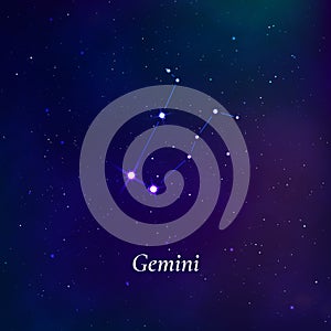 Gemini sign. Stars map of zodiac constellation on dark blue background. Vector