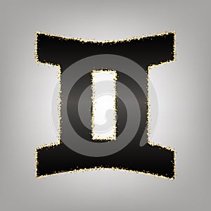 Gemini sign. Vector. Blackish icon with golden stars at grayish