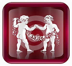 Gemini zodiac icon red.