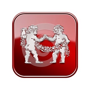 Gemini zodiac icon red.