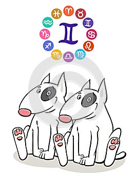Gemini Zodiac sign with cartoon dog