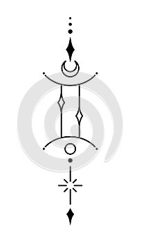 Gemini zodiac sign and symbol blackwork tattoo. Sacred geometry horoscope tattoo design, mystic symbol of constellation