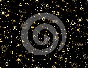 Gemini zodiac star seamless pattern. sign symbol stars Vector EPS10